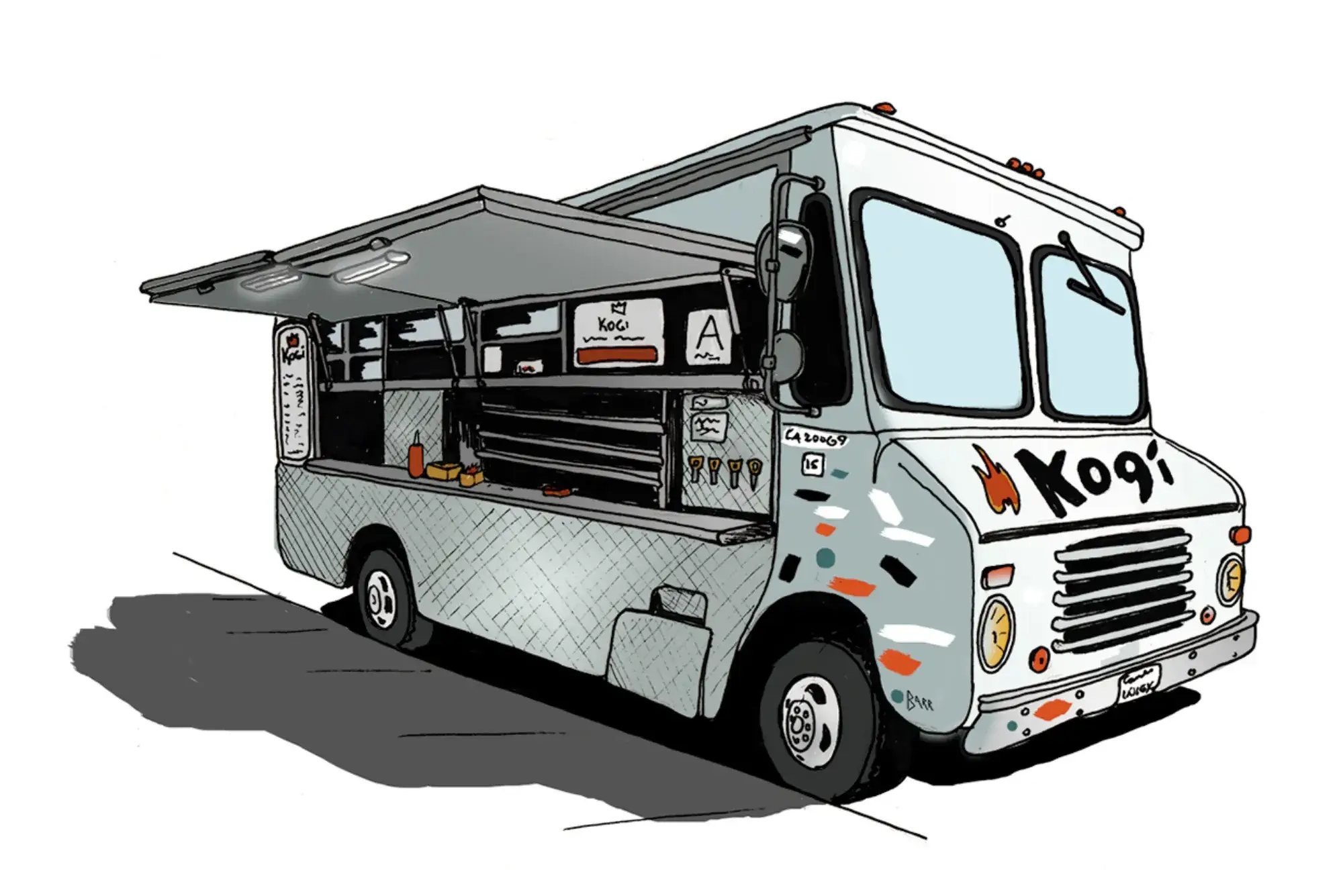 BBQ Food Truck Paper Drawing